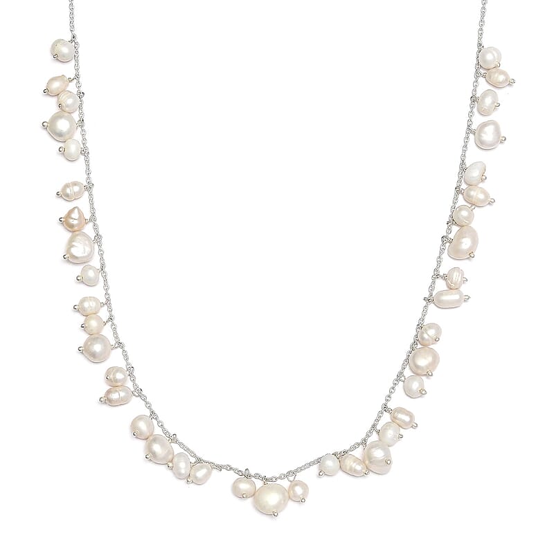 White Freshwater Pearl Necklace (20 Inches) in Sterling Silver
