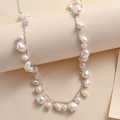 White Freshwater Pearl Necklace (20 Inches) in Sterling Silver