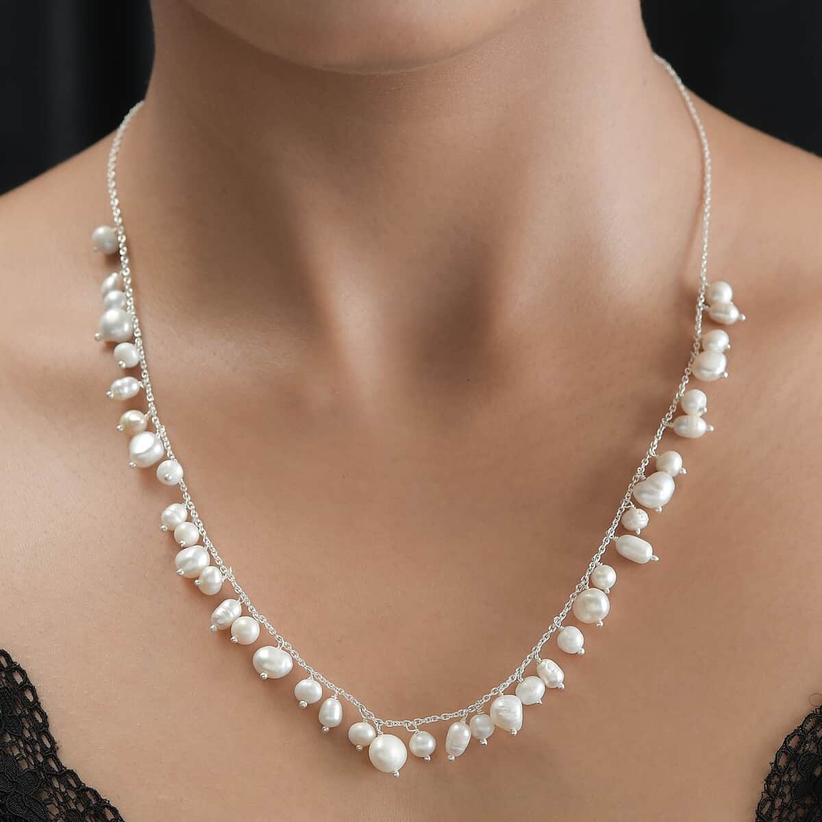 White Freshwater Pearl Necklace (20 Inches) in Sterling Silver image number 2