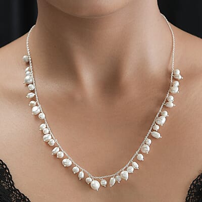 White Freshwater Pearl Necklace (20 Inches) in Sterling Silver