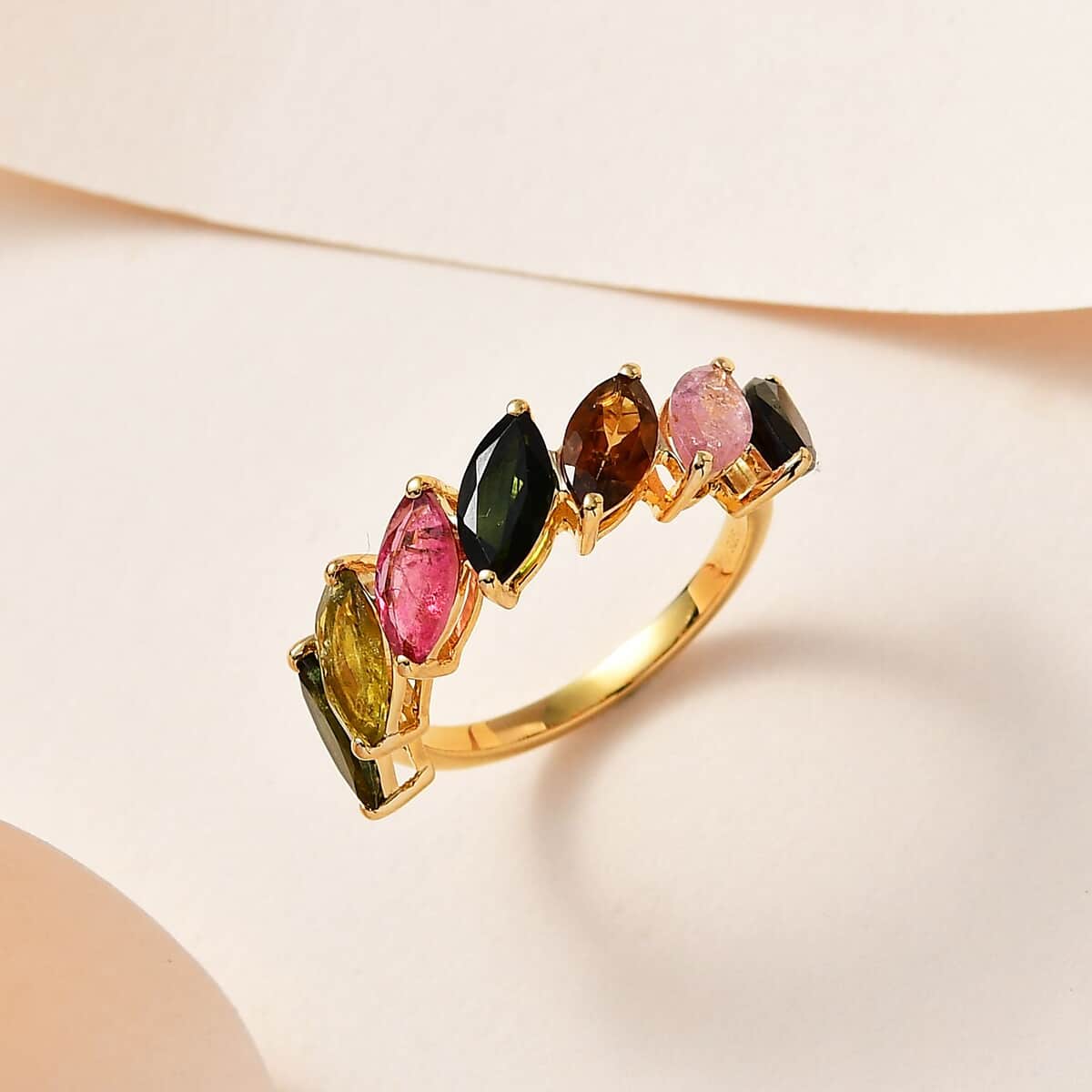 Multi-Tourmaline 7 Stone Band Ring in Vermeil YG Over Sterling Silver (Size 10.0) 3.40 ctw image number 1