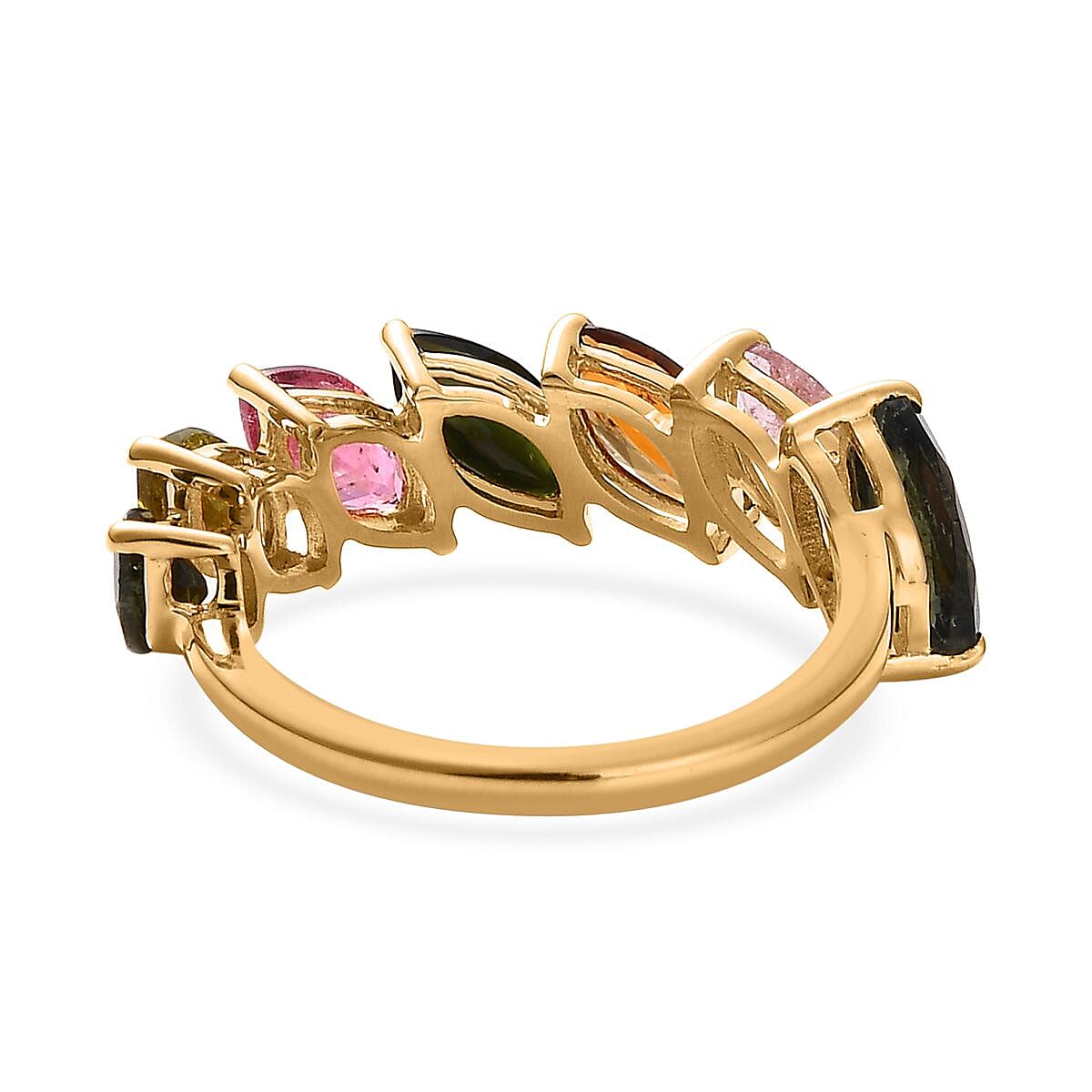Multi-Tourmaline 7 Stone Band Ring in Vermeil Yellow Gold Over Sterling Silver (Size 10.0) 3.25 ctw