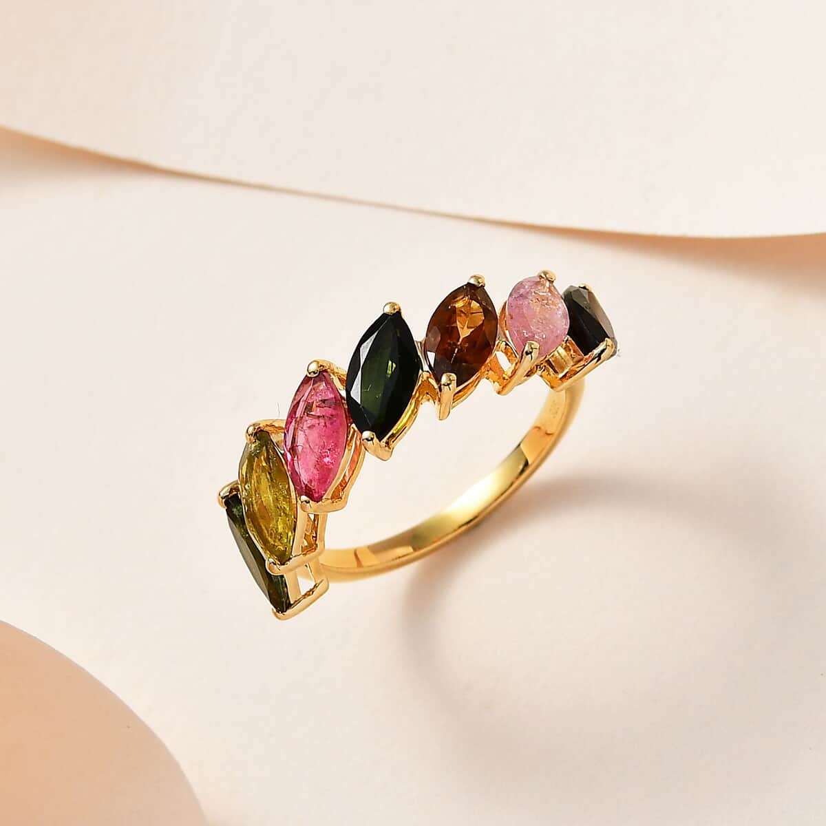 Multi-Tourmaline 7 Stone Band Ring in Vermeil Yellow Gold Over Sterling Silver (Size 6.0) 3.25 ctw image number 1