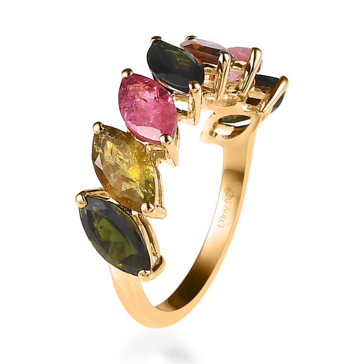 Multi-Tourmaline 7 Stone Band Ring in Vermeil Yellow Gold Over Sterling Silver (Size 6.0) 3.25 ctw image number 3