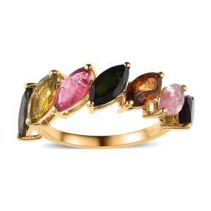 Multi-Tourmaline 7 Stone Band Ring in Vermeil Yellow Gold Over Sterling Silver (Size 8.0) 3.25 ctw