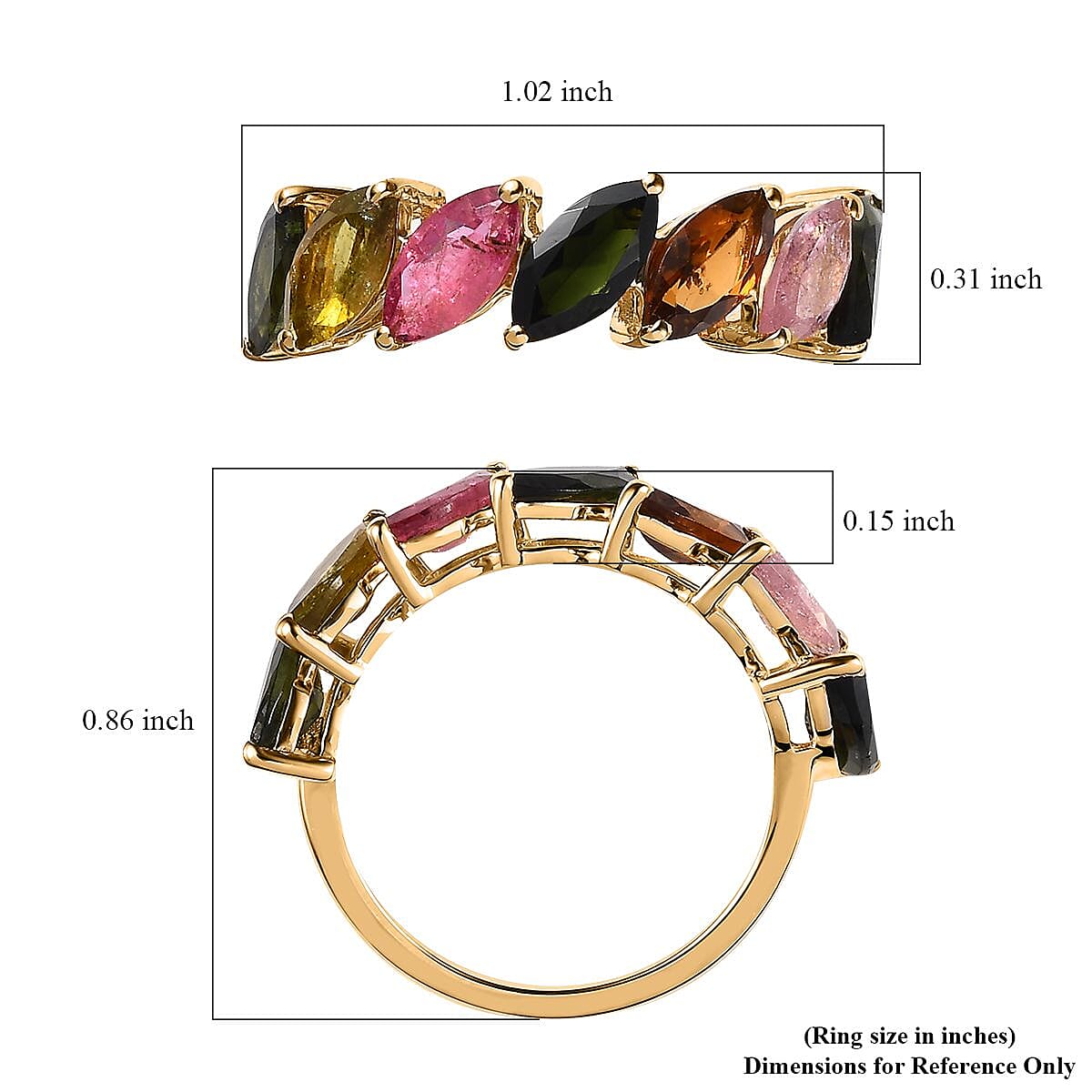 Multi-Tourmaline 7 Stone Band Ring in Vermeil Yellow Gold Over Sterling Silver (Size 8.0) 3.25 ctw image number 5