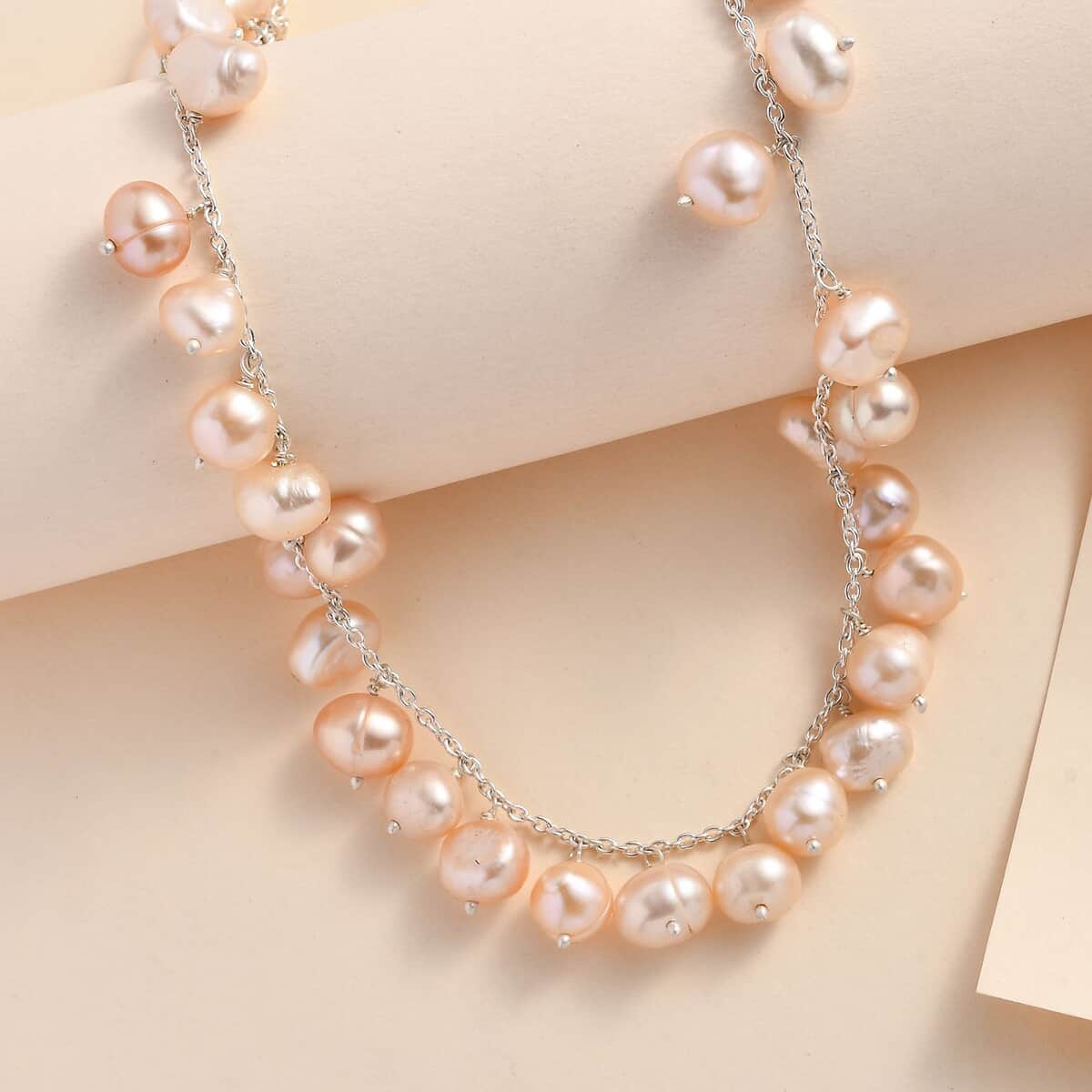 Golden Freshwater Pearl Necklace 20 Inches in Sterling Silver image number 1