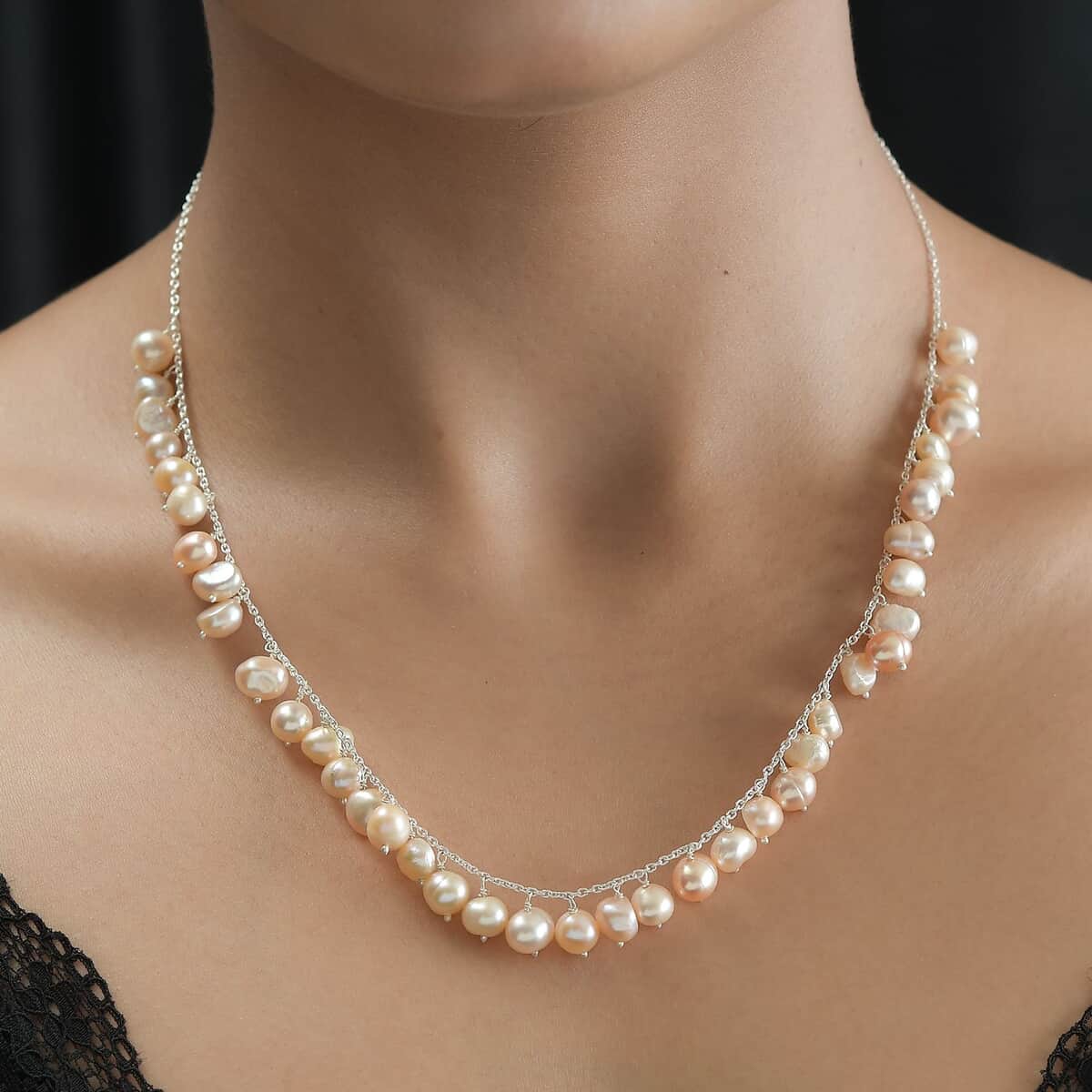 Golden Freshwater Pearl Necklace 20 Inches in Sterling Silver image number 2