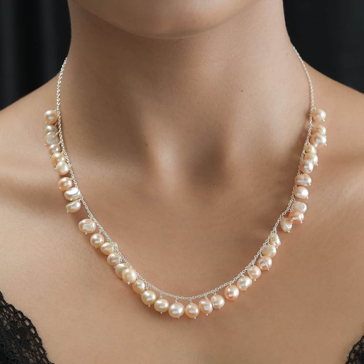 Golden Freshwater Pearl Necklace in Sterling Silver 20 Inches image number 2