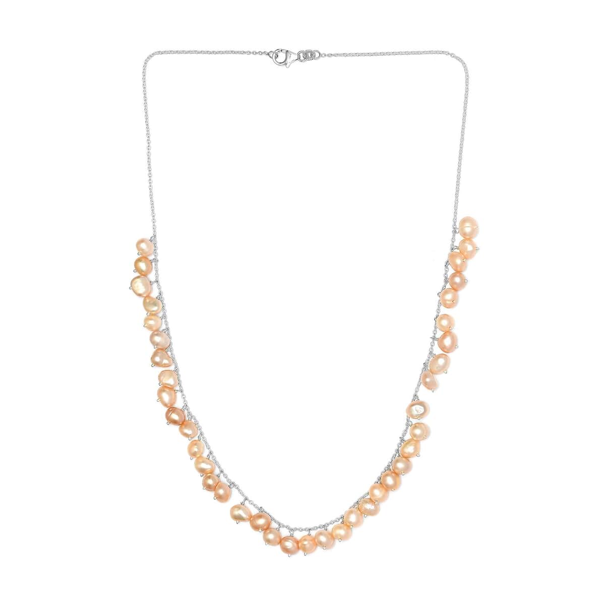 Golden Freshwater Pearl Necklace in Sterling Silver 20 Inches image number 3