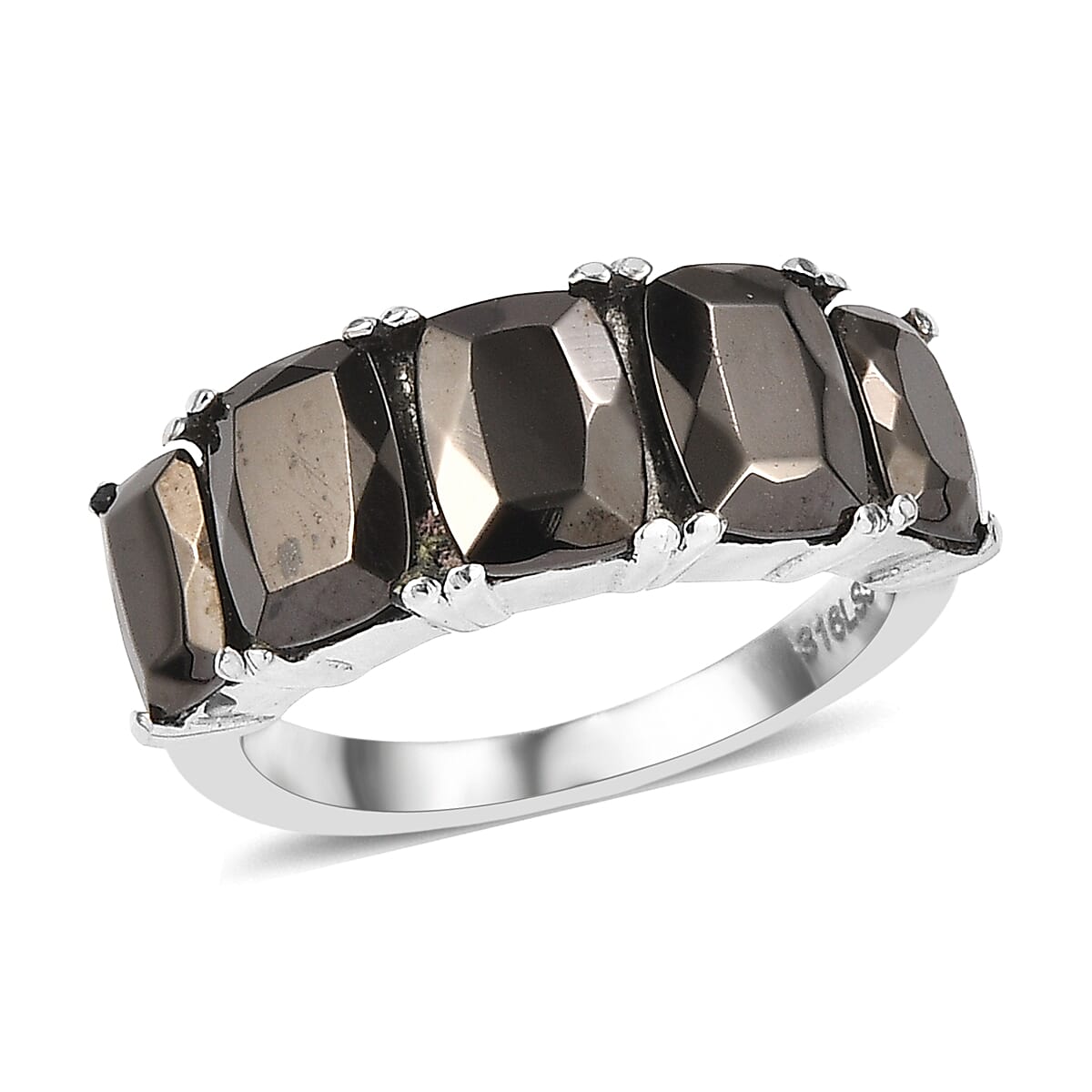 Silver Shungite 2.00 ctw 5 Stone Ring in Stainless Steel (Size 5.0)