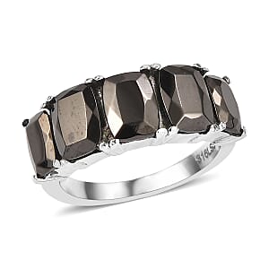 Silver Shungite 2.00 ctw 5 Stone Ring in Stainless Steel (Size 5.0)