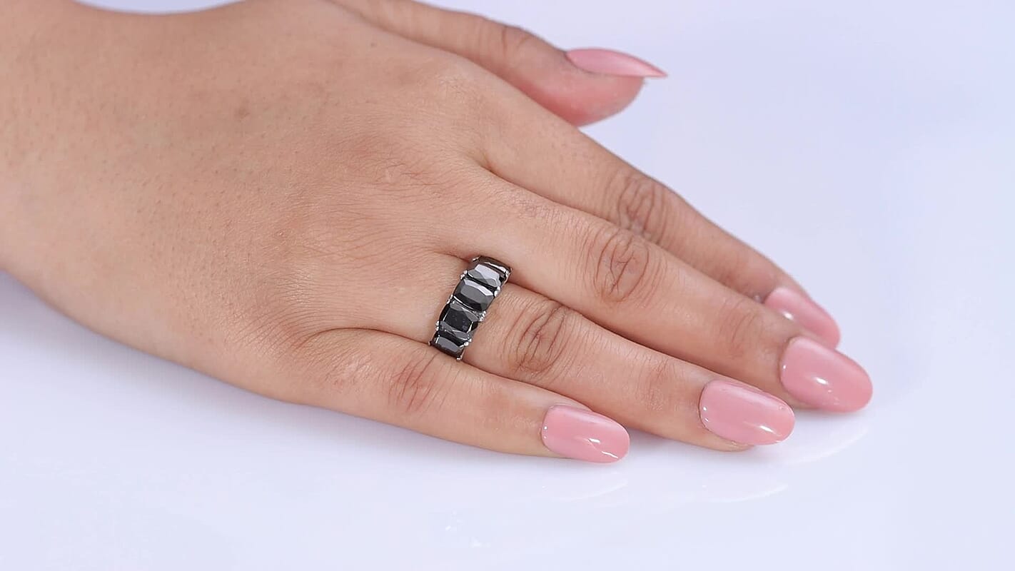 Silver Shungite 2.00 ctw 5 Stone Ring in Stainless Steel (Size 5.0)