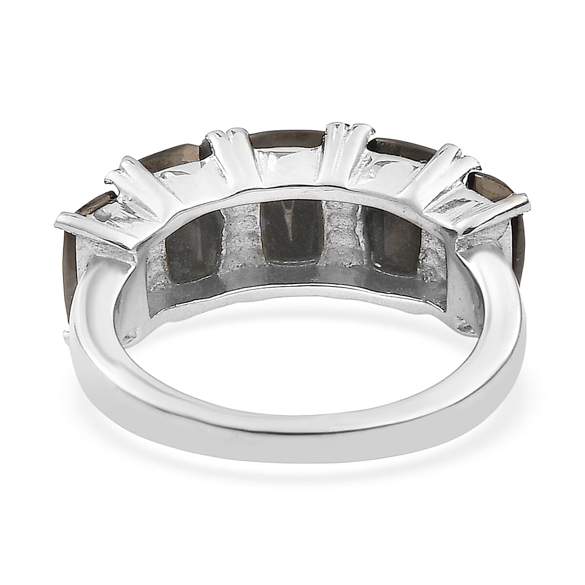 Silver Shungite 2.00 ctw 5 Stone Ring in Stainless Steel (Size 5.0) image number 4