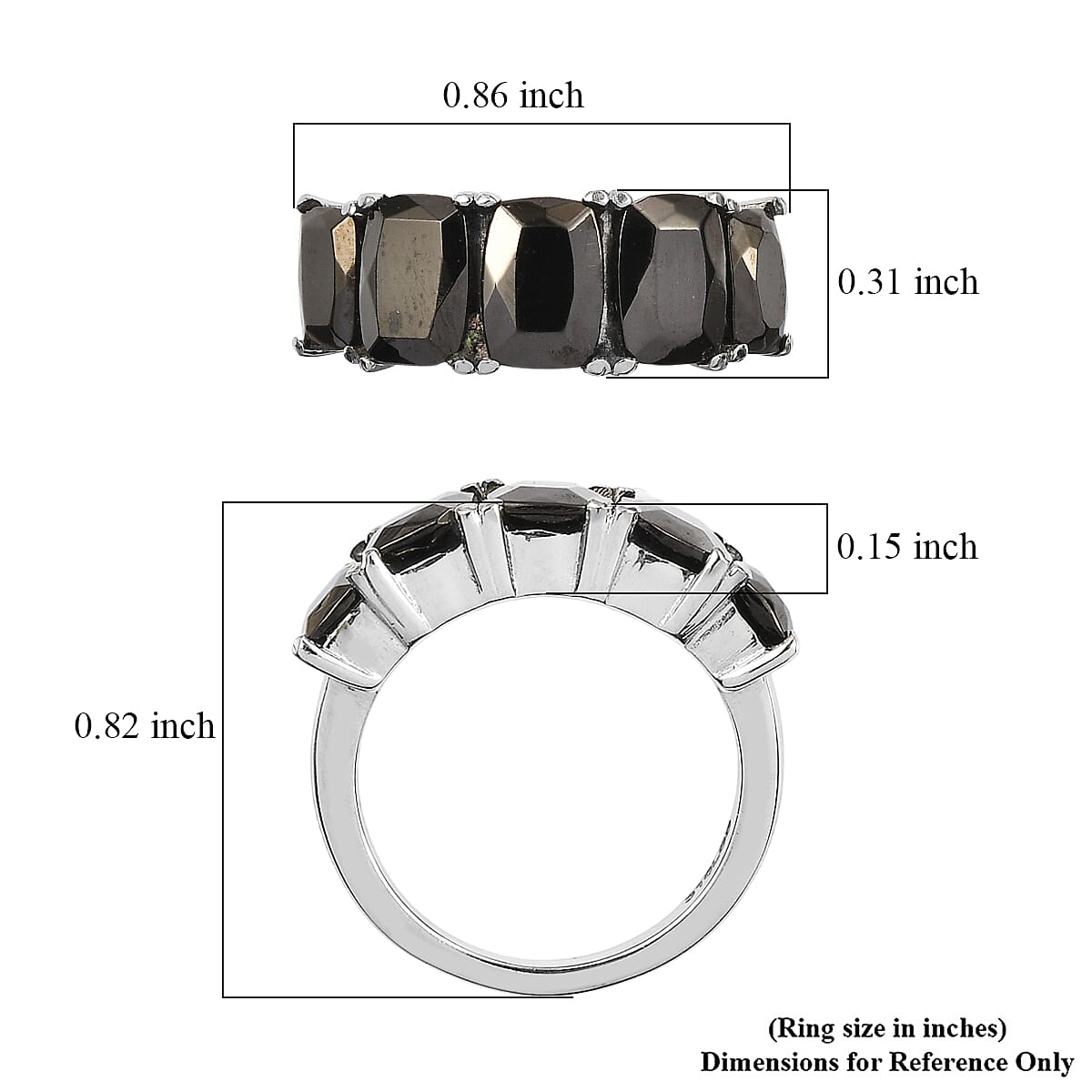 Silver Shungite 2.00 ctw 5 Stone Ring in Stainless Steel (Size 5.0) image number 5
