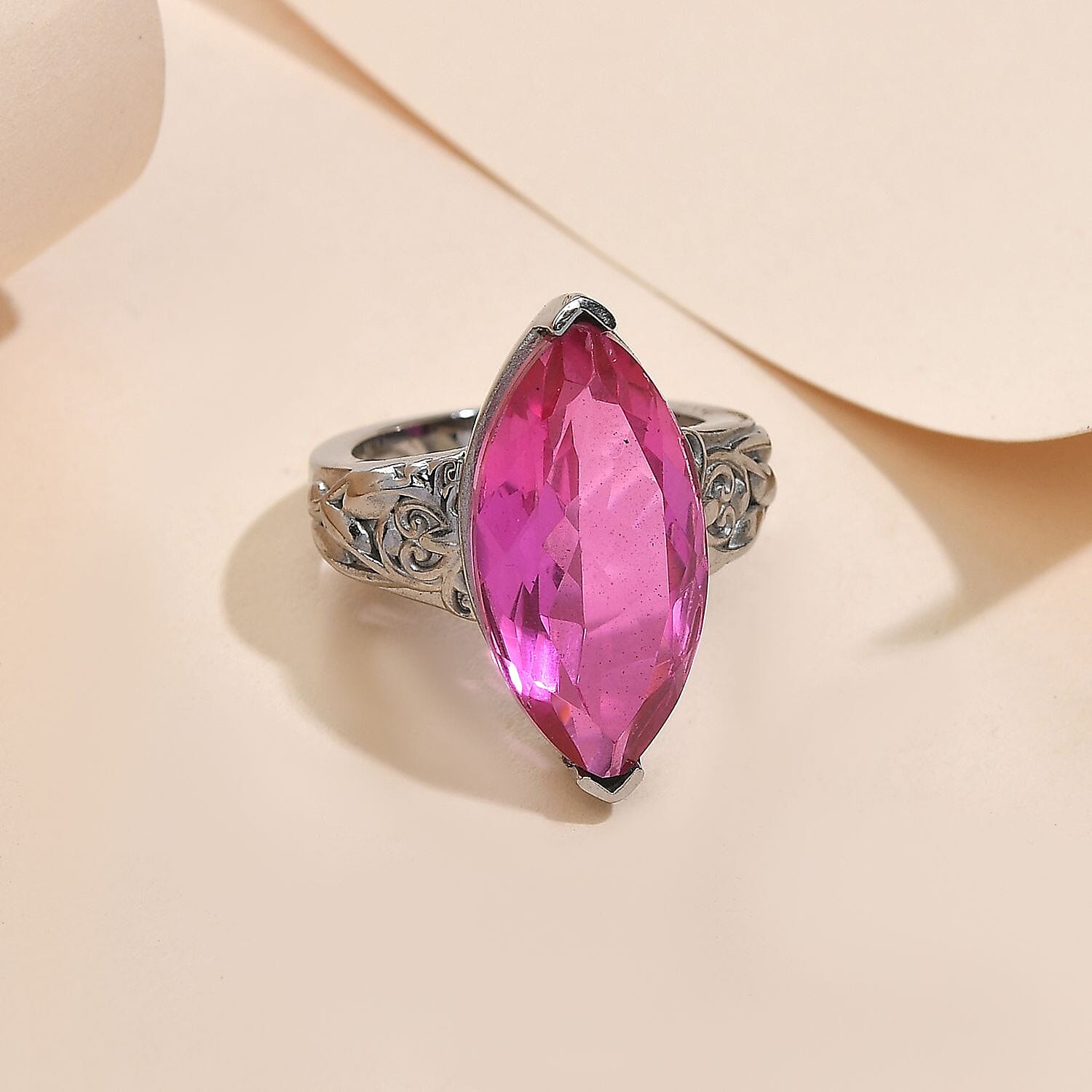 Radiant Orchid Quartz (Triplet) Solitaire Ring in Stainless Steel (Size 10.0) 10.50 ctw