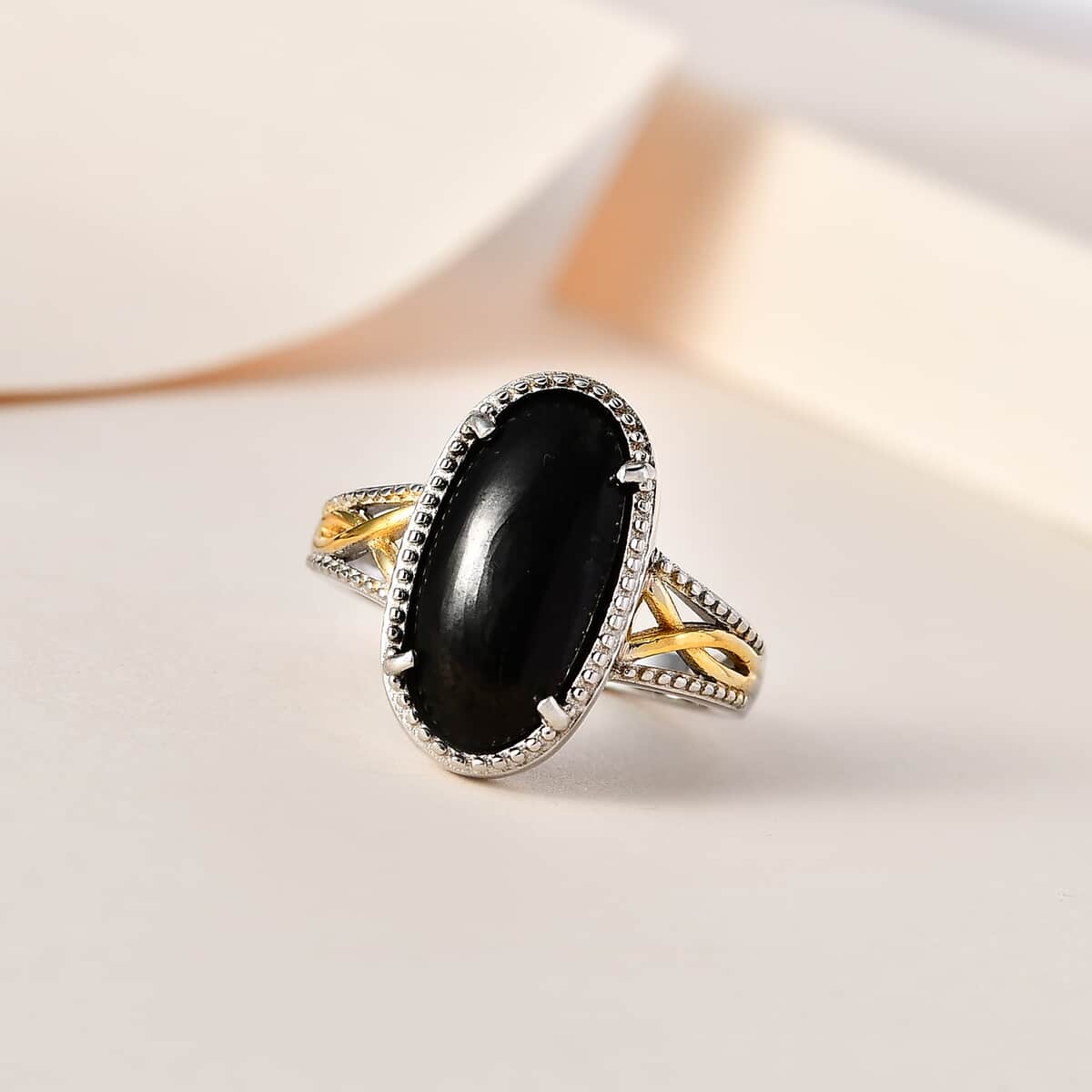 Karis Shungite Solitaire Ring in 18K YG Plated and Platinum Bond (Size 10.0) 3.35 ctw image number 1