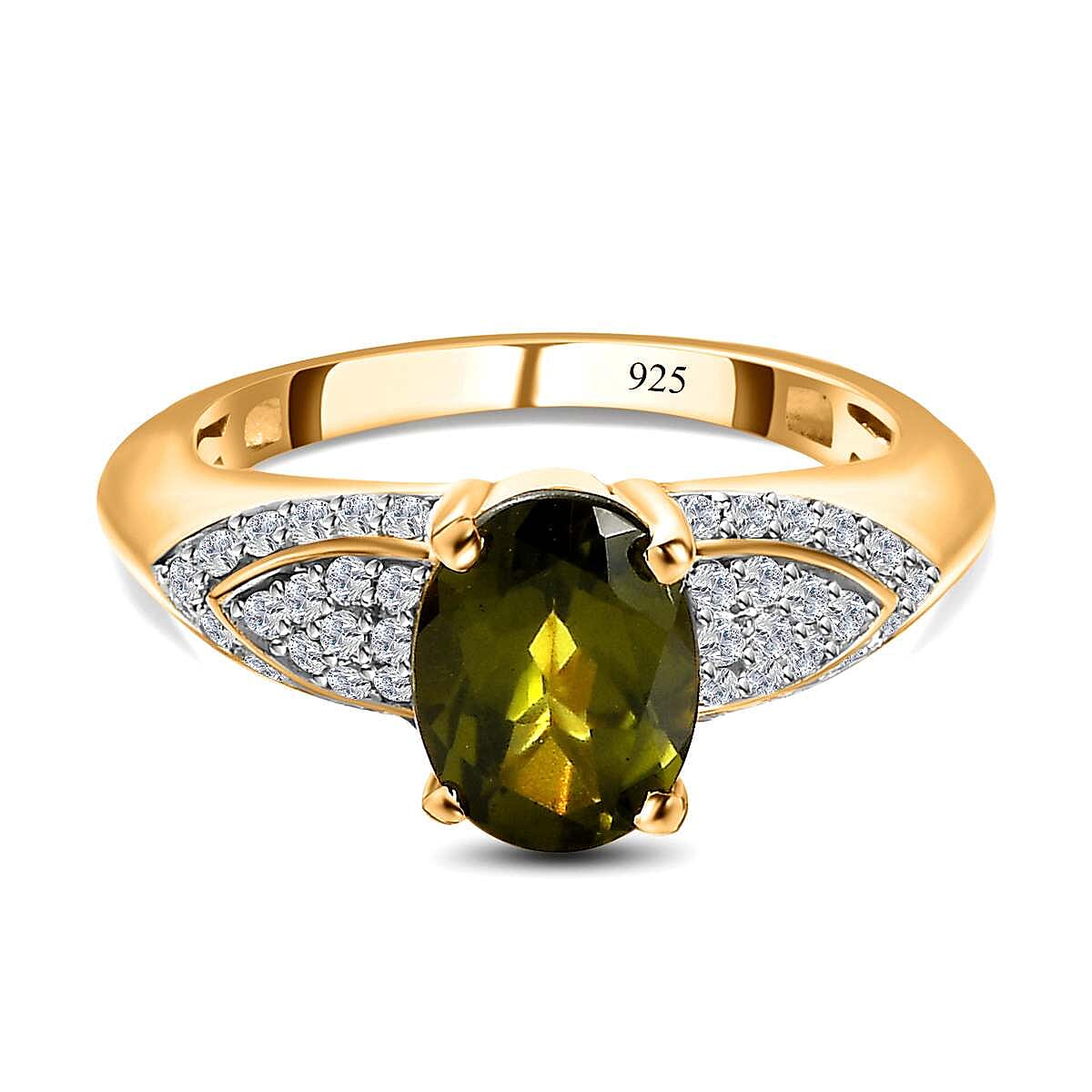 Vesuvianite and White Zircon 2.40 ctw Ring in Vermeil Yellow Gold Over Sterling Silver (Size 10)