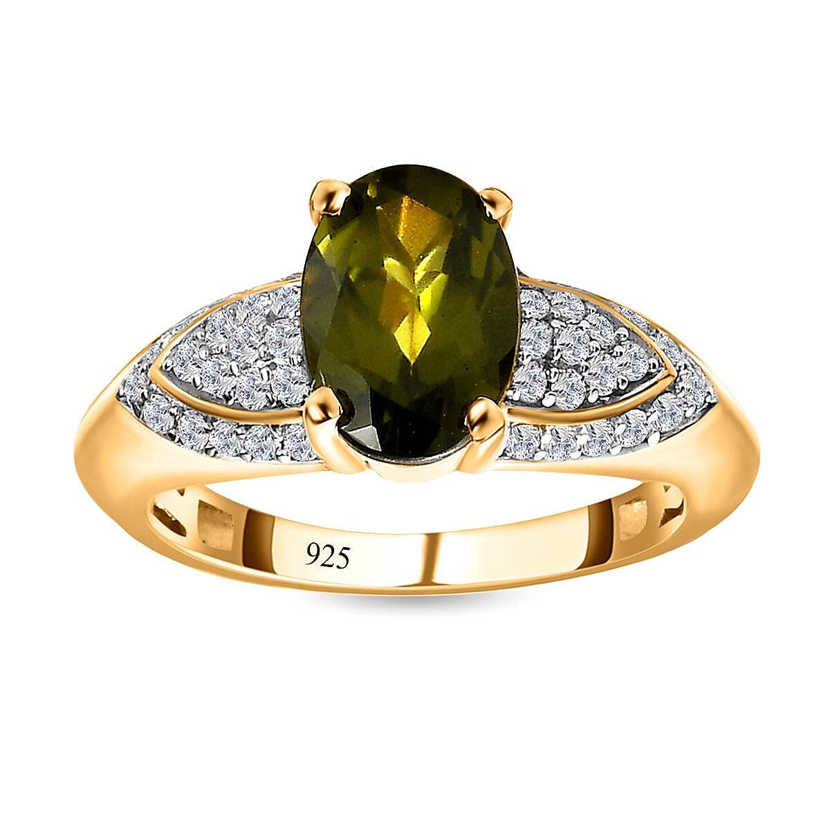 Vesuvianite and White Zircon 2.40 ctw Ring in Vermeil Yellow Gold Over Sterling Silver (Size 10)