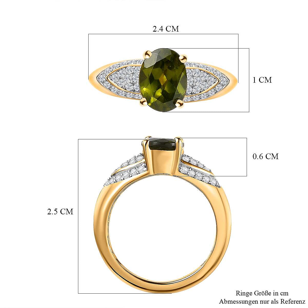 Vesuvianite and White Zircon 2.40 ctw Ring in Vermeil Yellow Gold Over Sterling Silver (Size 10)