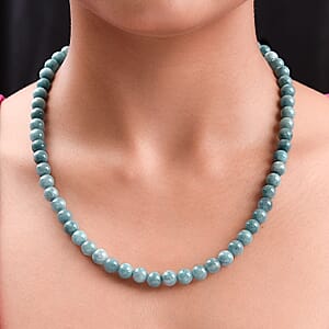 Milky Aquamarine Beaded Necklace 20 Inches in Platinum Over Sterling Silver 245.00 ctw