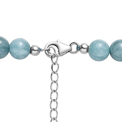 Milky Aquamarine Beaded Necklace 20 Inches in Platinum Over Sterling Silver 245.00 ctw