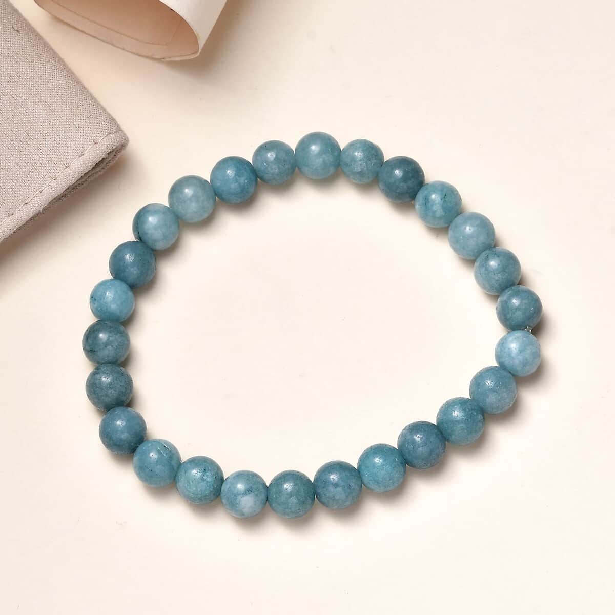 Milky Aquamarine Beaded Stretch Bracelet (7.25 In) 100.00 ctw image number 1