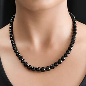 Black Tourmaline Beaded Necklace 20-22 Inches in Sterling Silver 265.00 ctw
