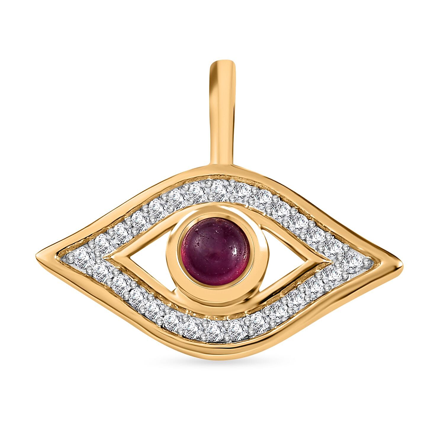 Niassa Ruby (FF) and White Zircon 0.68 ctw Pendant in Vermeil YG Over Sterling Silver