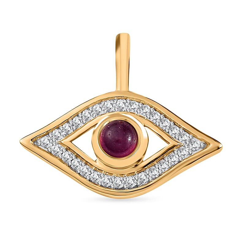 Niassa Ruby (FF) and White Zircon 0.68 ctw Pendant in Vermeil YG Over Sterling Silver