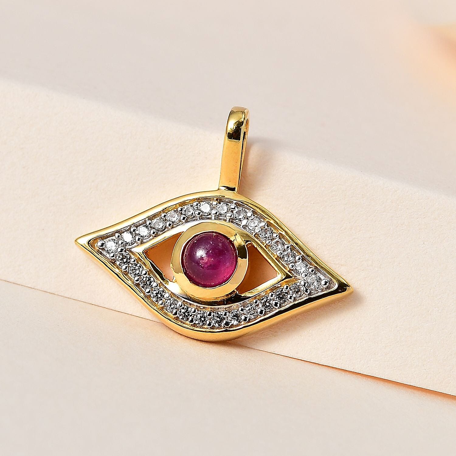 Niassa Ruby (FF) and White Zircon 0.68 ctw Pendant in Vermeil YG Over Sterling Silver