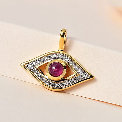 Niassa Ruby (FF) and White Zircon 0.68 ctw Pendant in Vermeil YG Over Sterling Silver