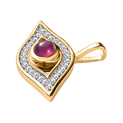 Niassa Ruby (FF) and White Zircon 0.68 ctw Pendant in Vermeil YG Over Sterling Silver