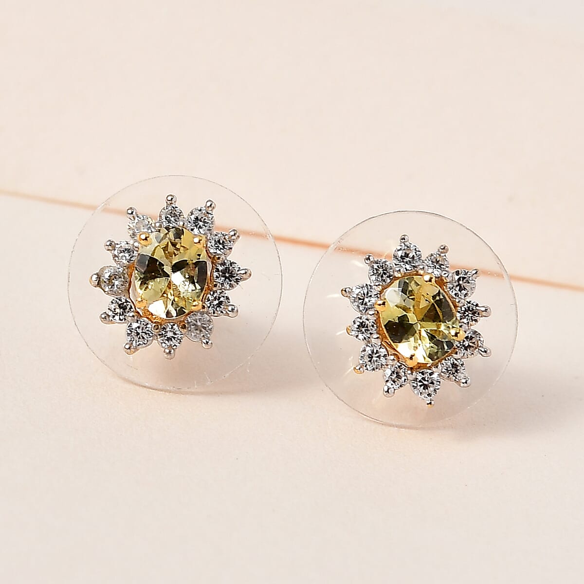Golden Tanzanite and White Zircon Sunburst Stud Earrings in Vermeil Yellow Gold Over Sterling Silver 1.10 ctw image number 1