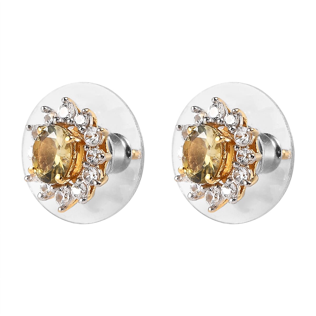 Golden Tanzanite and White Zircon Sunburst Stud Earrings in Vermeil Yellow Gold Over Sterling Silver 1.10 ctw image number 3