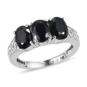 Midnight Sapphire 3 Stone Ring in Stainless Steel (Size 5.0) 3.20 ctw