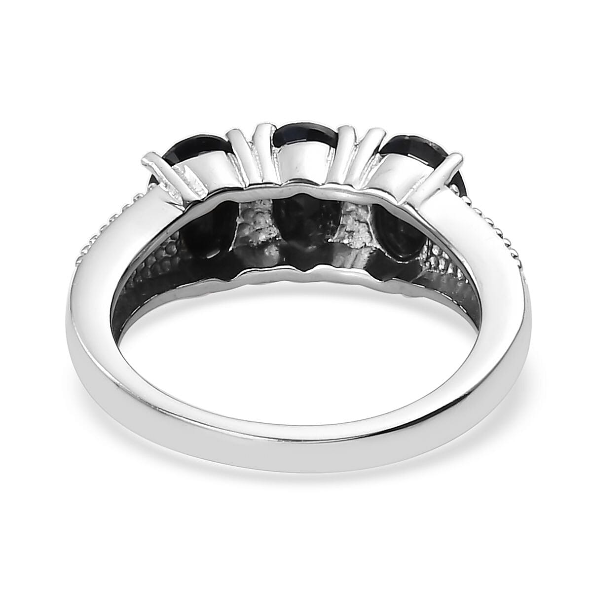 Midnight Sapphire 3 Stone Ring in Stainless Steel (Size 5.0) 3.20 ctw image number 4