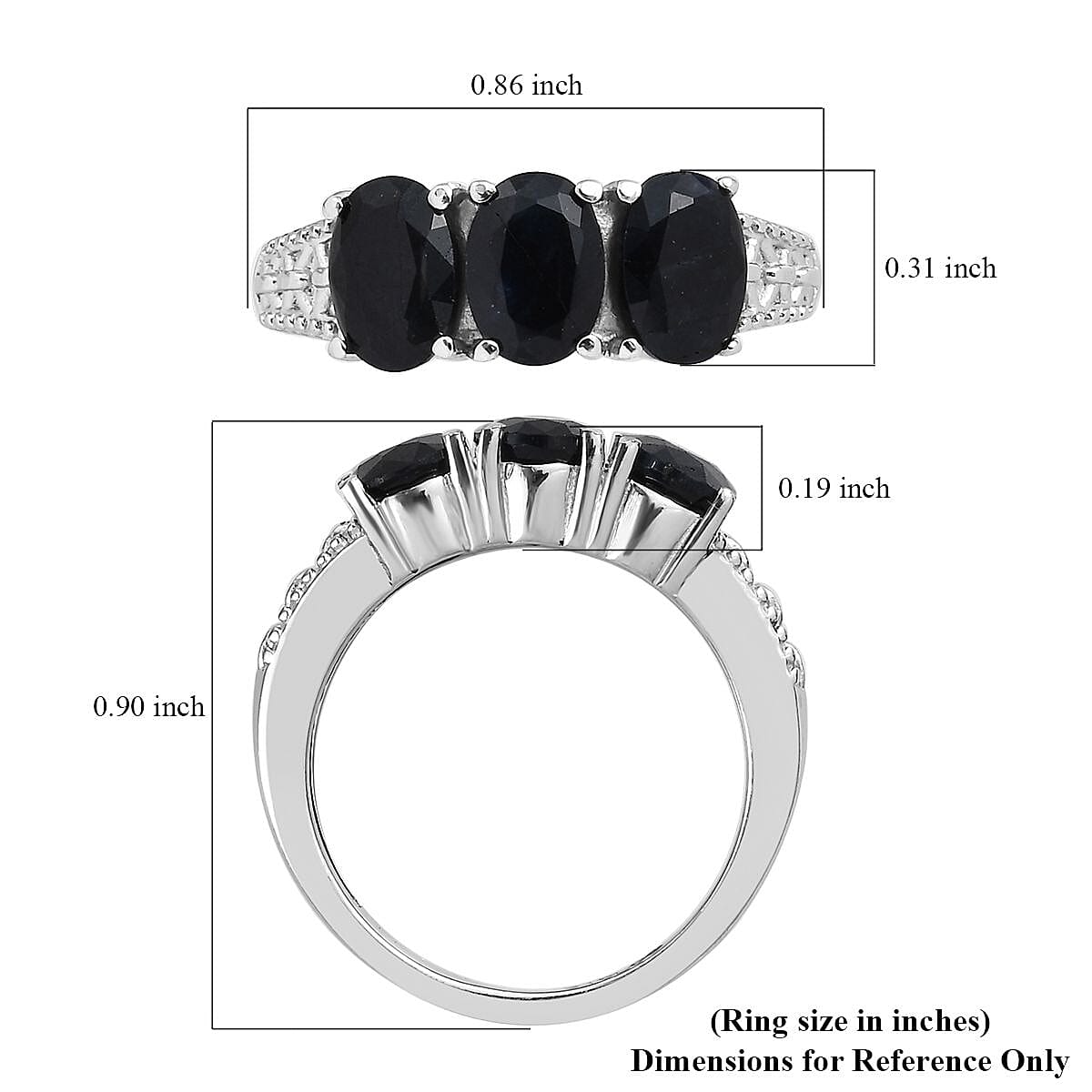 Midnight Sapphire 3 Stone Ring in Stainless Steel (Size 5.0) 3.20 ctw image number 5
