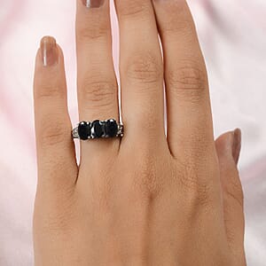 Midnight Sapphire 3 Stone Ring in Stainless Steel (Size 6.0) 3.20 ctw