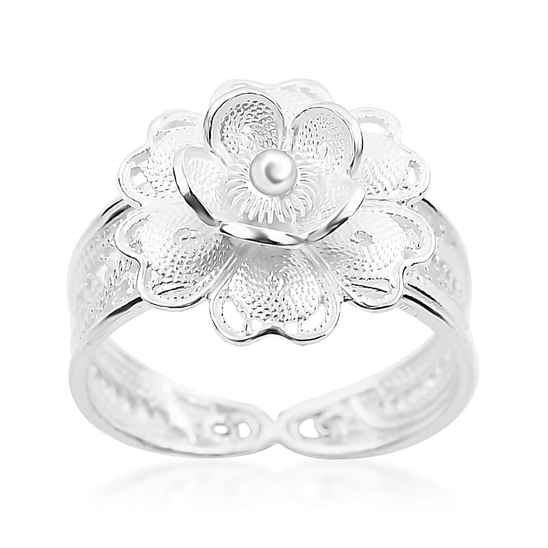 Sterling Silver Floral Ring (Size 10.0) 3.50 Grams