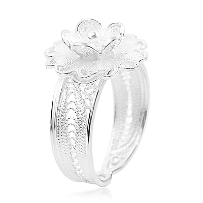 Sterling Silver Floral Ring (Size 10.0) 3.50 Grams