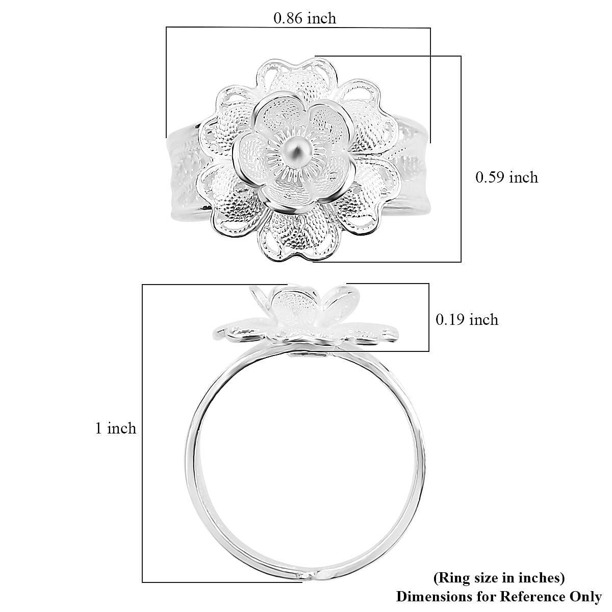Sterling Silver Floral Ring (Size 10.0) 3.50 Grams