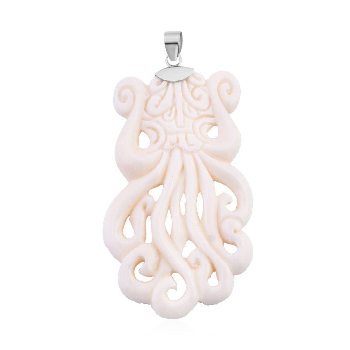 Carved Bone Octopus Pendant without Chain in Sterling Silver image number 0