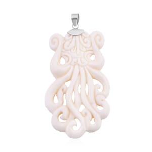 Carved Bone Octopus Pendant without Chain in Sterling Silver