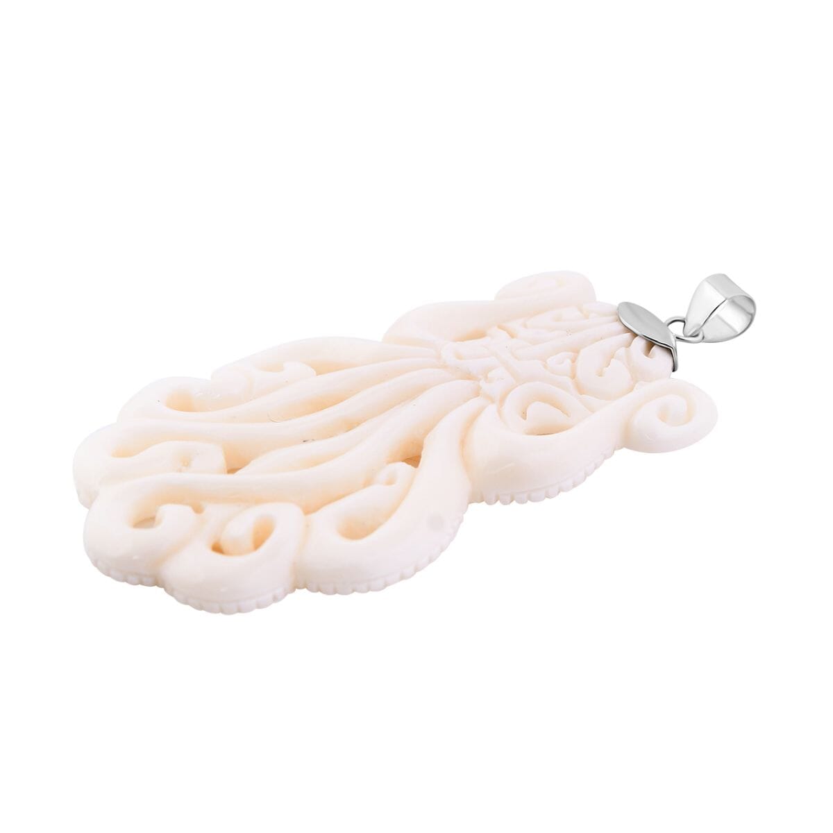 Carved Bone Octopus Pendant without Chain in Sterling Silver image number 3
