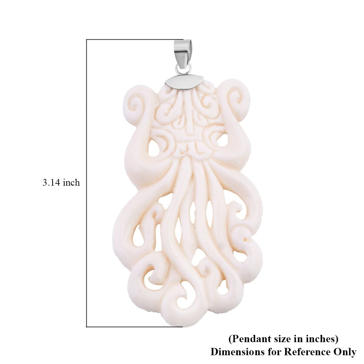 Carved Bone Octopus Pendant without Chain in Sterling Silver image number 5