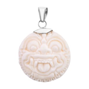 Carved Bone Barong Pendant without Chain in Sterling Silver