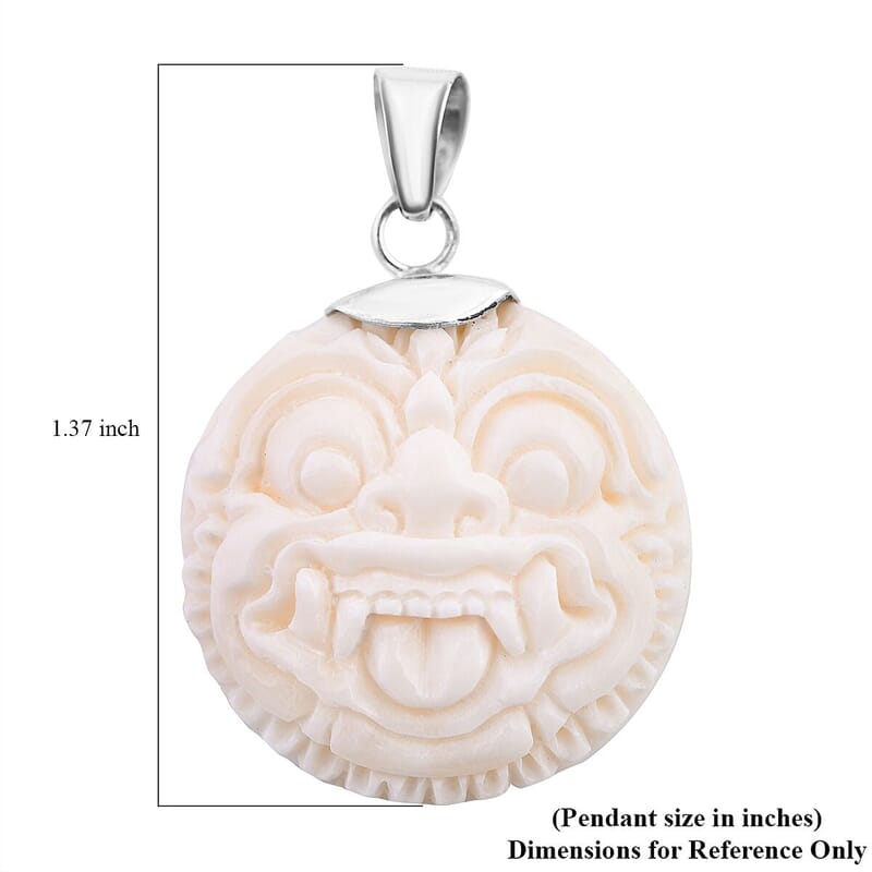 Carved Bone Barong Pendant without Chain in Sterling Silver