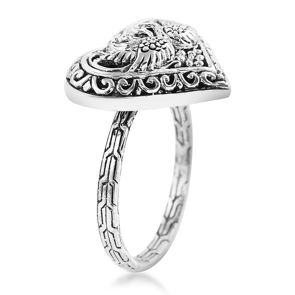 Bali Legacy Sterling Silver Double Swan Heart Ring (Size 10.0) 5.40 Grams image number 3