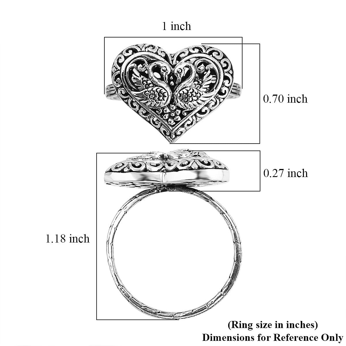 Bali Legacy Sterling Silver Double Swan Heart Ring (Size 10.0) 5.40 Grams image number 5